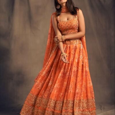 Dark gold modern flared Lehenga – Ricco India